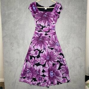 Vintage 90s Jody California purple sequin floral beaded draped midi dress 5/6